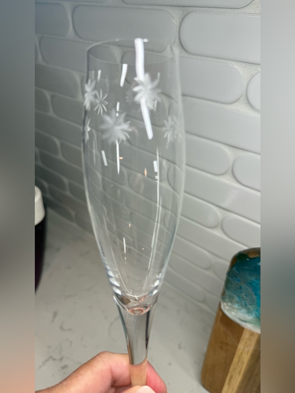 RARE Tiffany & Co. Clear Etched Floral Champagne Flutes with Blue Box set of 3 - Picture 4 of 6